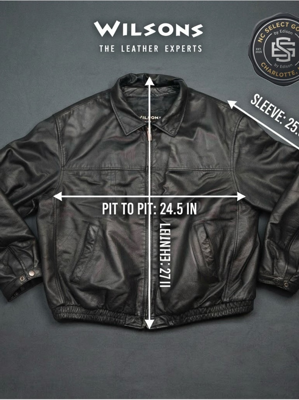 Wilsons Leather Jacket Mens L Black Genuine Leather Full Zip Bomber Coat - Picture 10 of 10